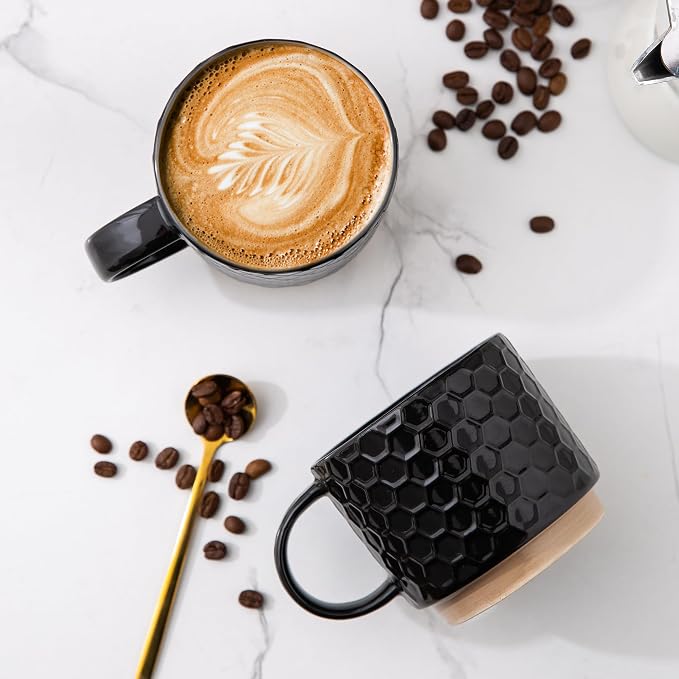 GBhome 12 OZ Stackable Coffee Mugs Set of 4, Ceramic Black Coffee Cups Set | - Image 2