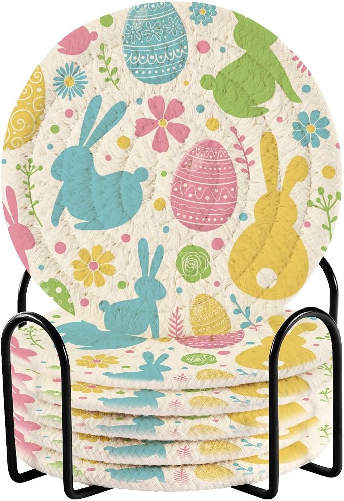 YETTASBIN Easter Bunny Eggs 6 Pcs Drink Coasters by Unknown
