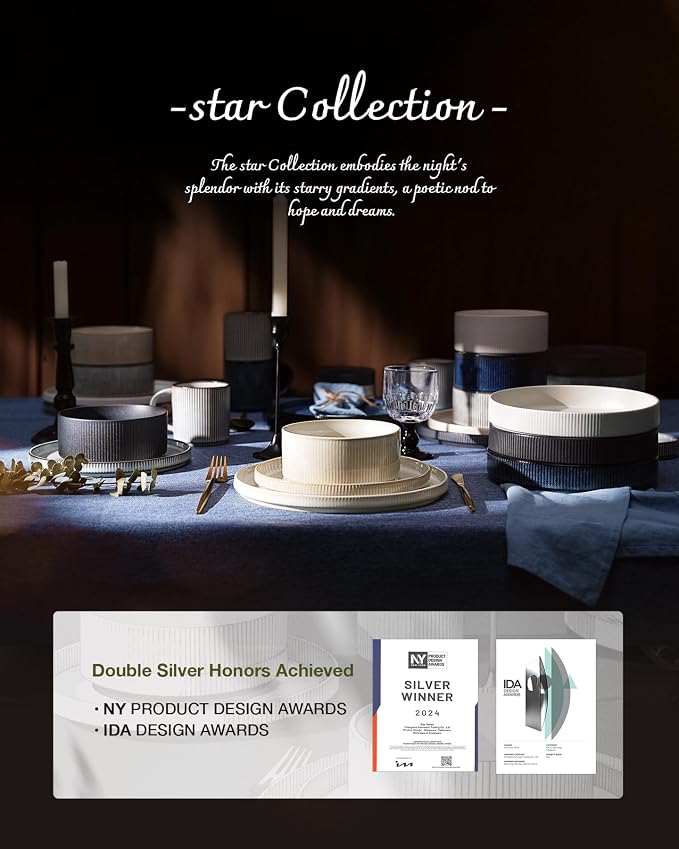 Famiware Star Stoneware Dinnerware Set, Reactive Glaze Plates & Bowls - Image 8