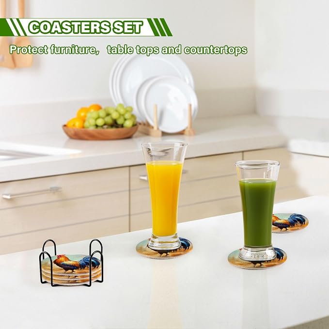 YETTASBIN Rooster 6 Pcs Drink Coasters - Image 7