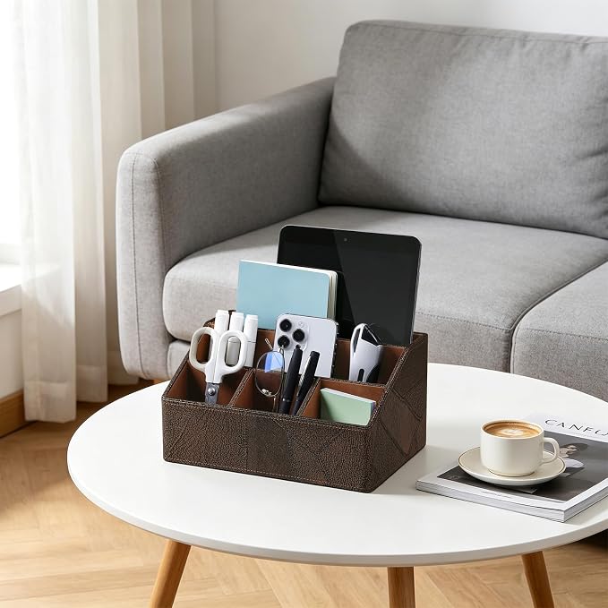 PU Leather Desktop Organizer, Home Luxury Remote Control Holder, Office Desk - Image 6