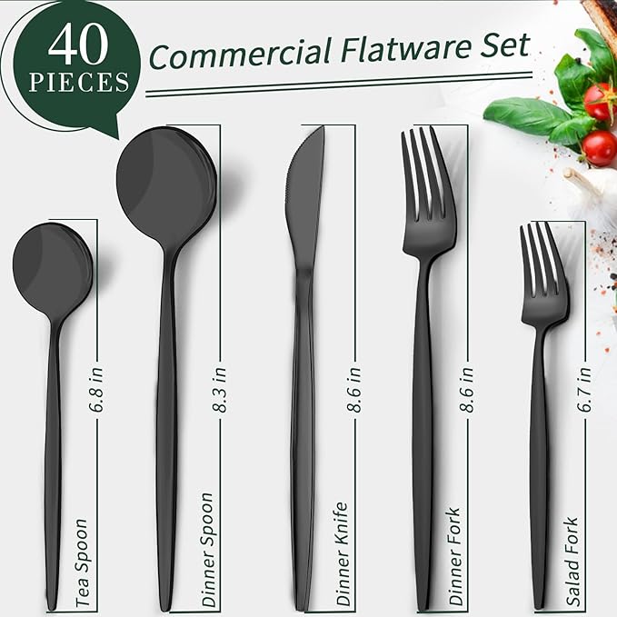 40-Piece Matte Black Silverware Set - Image 7