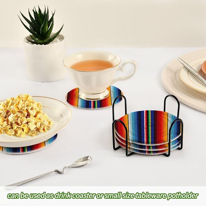 YETTASBIN Mexican Blanket Stripes 6 Pcs Drink Coasters - Image 6