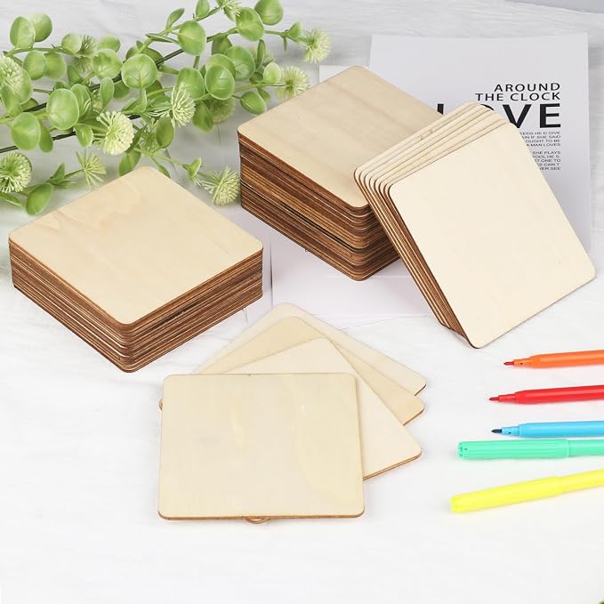 120 Pieces Unfinished Wooden Squares, 4 x 4 Inch Natural Square Wood Cutout - Image 4
