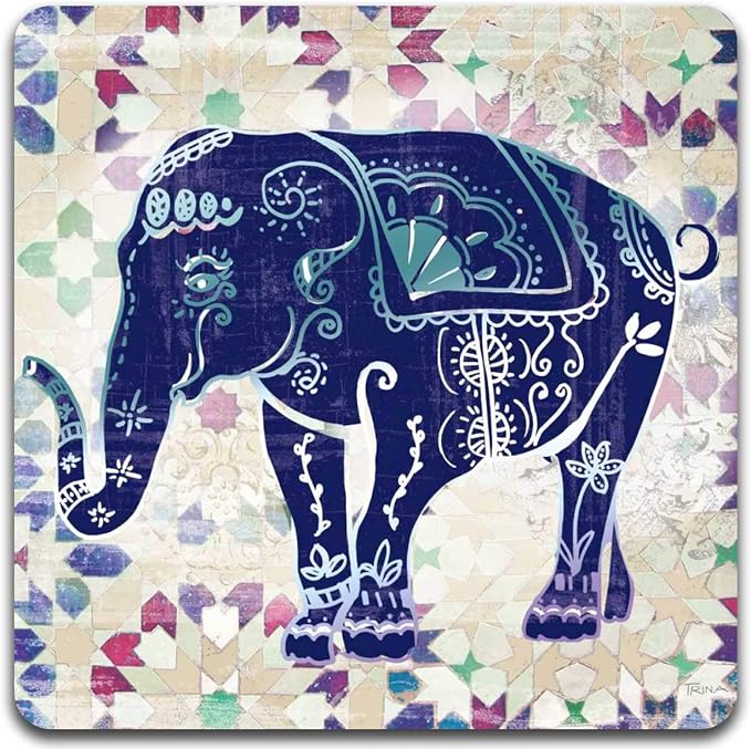 Hand Drawn Elephant Square Coaster Set - Image 2