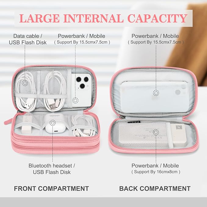 FYY Electronic Organizer, Travel Tech Pouch Bag, Cable Organizer Pink | Wrist - Image 3