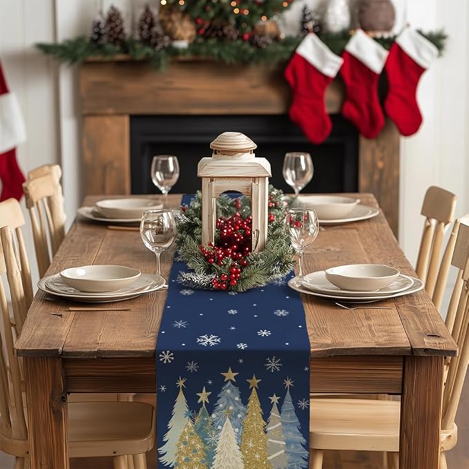 Christmas Table Runner 13x36 Inch, Xmas Trees Snowflakes Holiday Decorative - Image 3