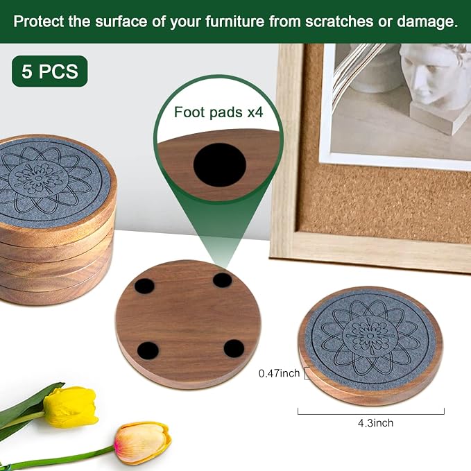 Wood Coasters for Drinks, Absorbent Coaster Sets of 5, Drinks Coasters for - Image 5