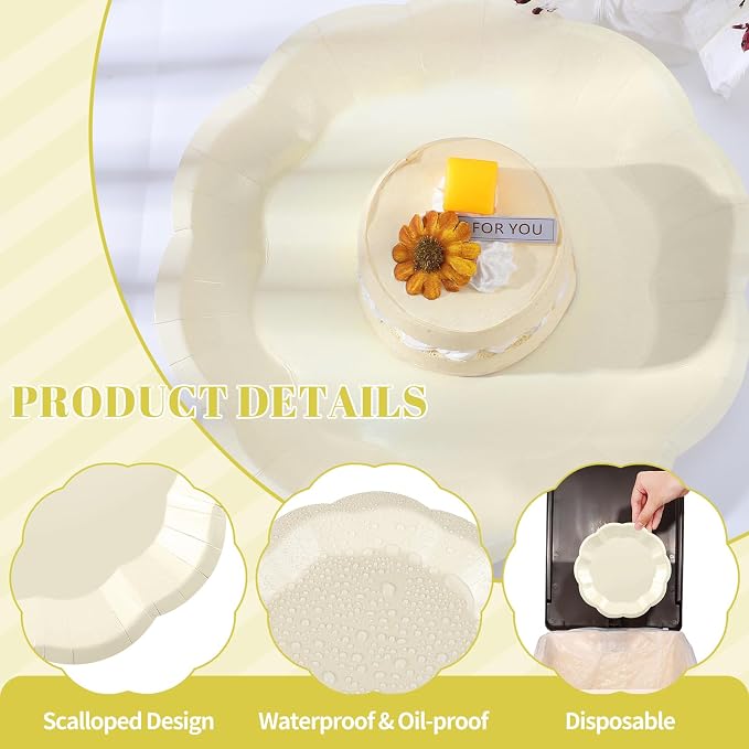 NatNarr 30 Pcs Ivory Paper Plates 7 Inch Scalloped Small Cake Plates | - Image 3
