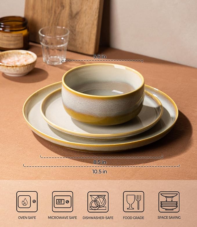 Ceramic Dinnerware Set for 6, 18-Piece Plates and Bowls Set | Handmade Reactive - Image 2