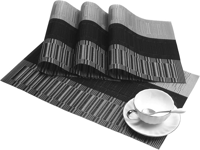SHACOS Woven Vinyl Placemats for Dining Table Set of 6 Non Slip PVC Bamboo - Image 7