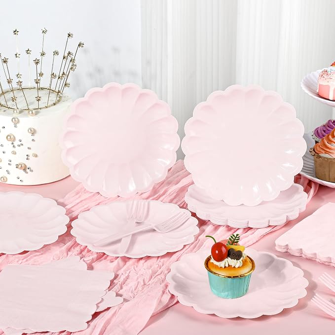 75 Pcs Pink Paper Plates and Napkins Disposable Tableware Set Include Light - Image 3