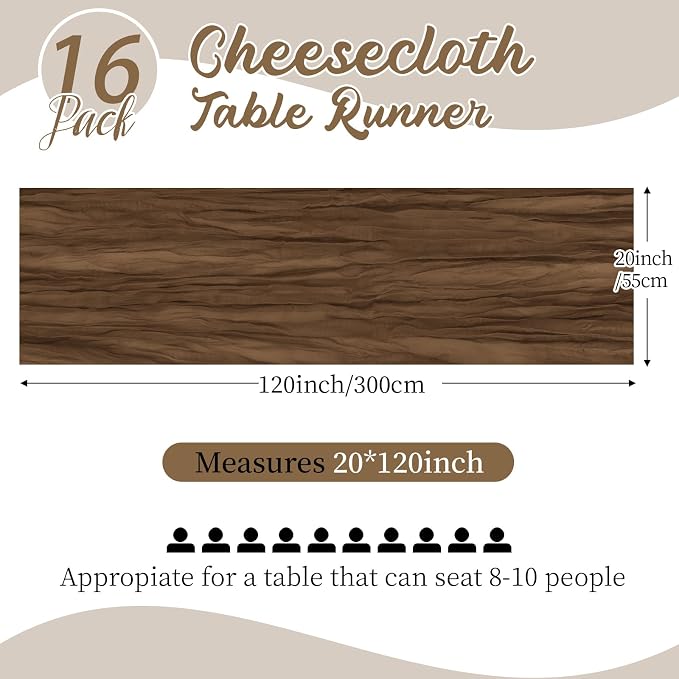 16 Pack Brown Cheesecloth Table Runners 20x120 Inch Gauze Table Runner Cheese - Image 3