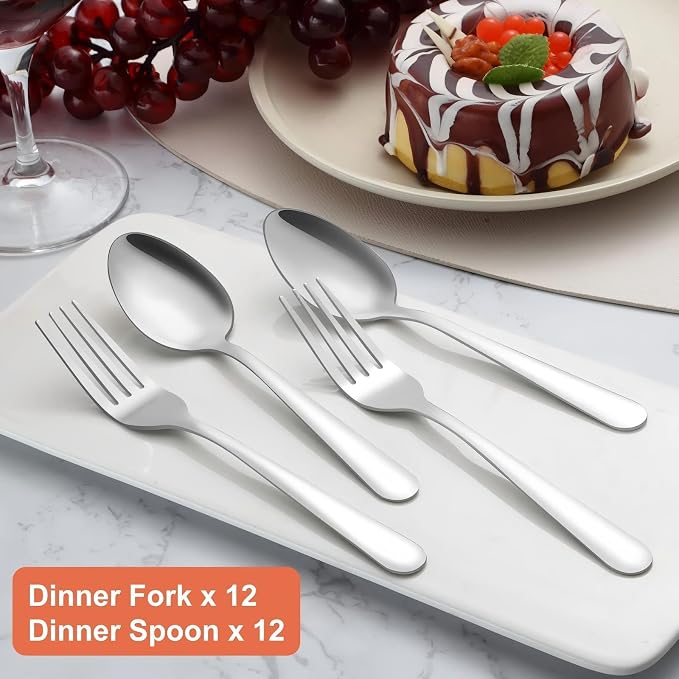 Unokit 24-Piece Spoons and Forks Set Silverware Set - Image 5