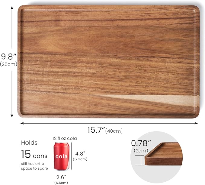 VERTORGAN Acacia Wood Serving Tray, 15.8x9.8 Inch Trays, Home Decor | Coffee - Image 6