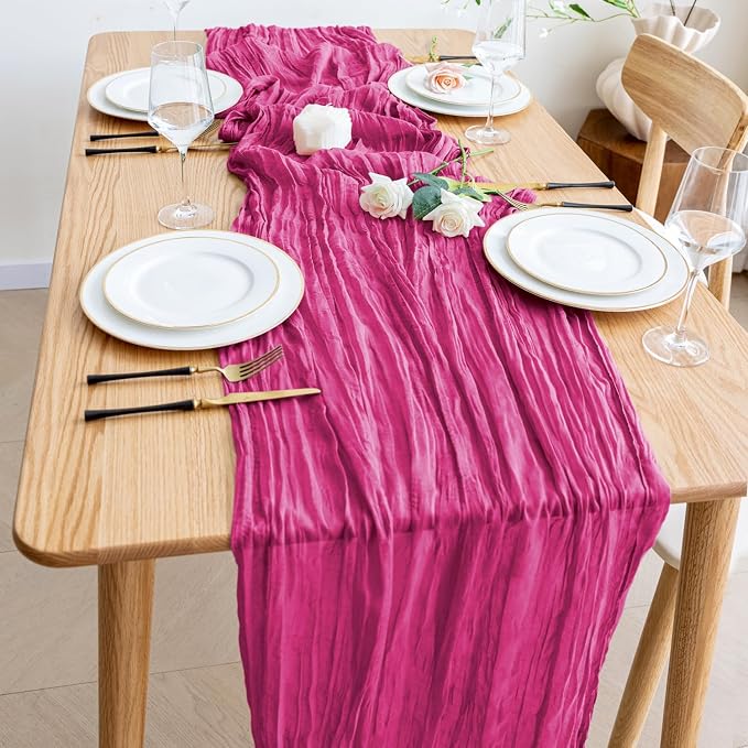 Cheesecloth Table Runner Fushia 10FT Boho Gauze Runner, 2 Pack | 120 Inch - Image 6