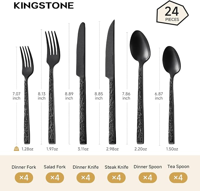 24 Pcs Black Hammered Silverware Set - Image 2