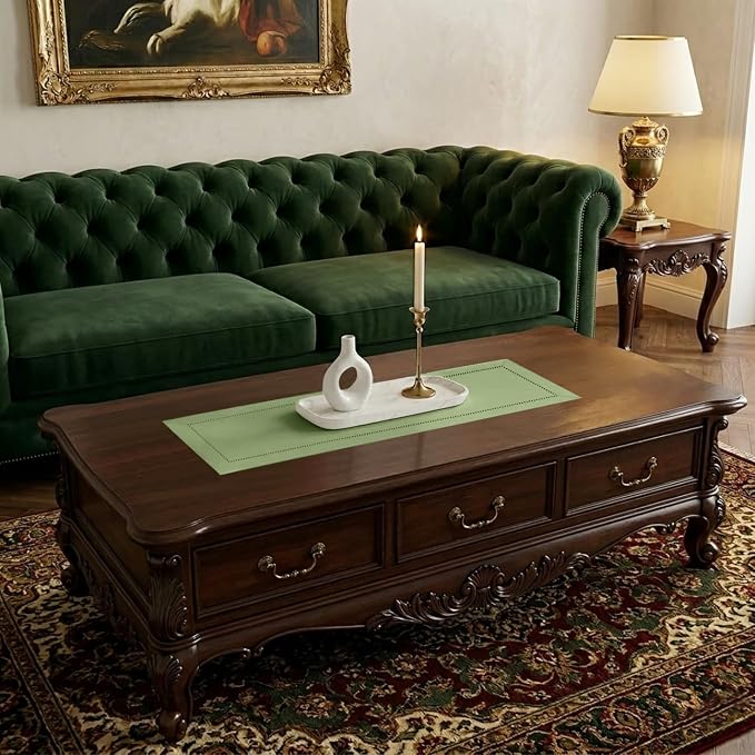Signature Linen™ by D'Moksha Sage Green Table Runner 48 Inches, 100% Pure Linen - Image 2