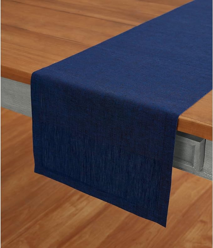 Solino Home 100% Pure Linen Table Runner Royal Blue, Athena 14 x 156 in | Table by SolinoHome
