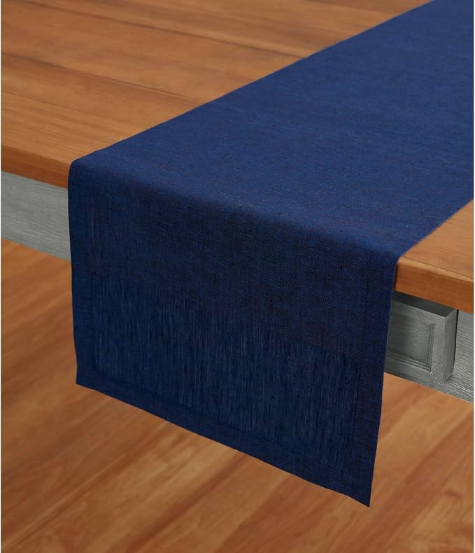 Solino Home 100% Pure Linen Table Runner Royal Blue, Athena 14 x 120 in | Table by SolinoHome