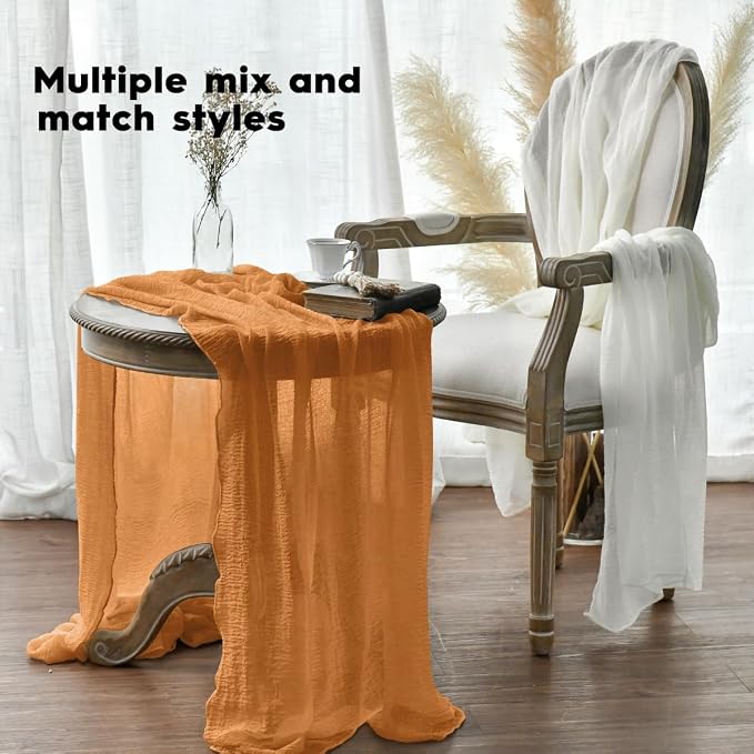 Artoid Mode Boho Cheesecloth Gauze Orange Wedding Table Runner, 120 Inch - Image 4