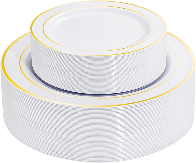 60 Pcs Gold Plastic Plates, Premium Disposable Gold Plates | Gold Rimmed by I00000