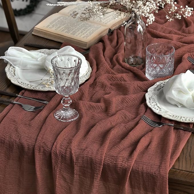 Artoid Mode Boho Cheesecloth Gauze Dusty Rose Wedding Table Runner, 160 Inch by ArtoidMode