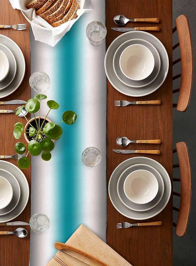 Turquoise Gray Ombre Table Runners 72 Inches Long, Farmhouse Teal Gradient - Image 5