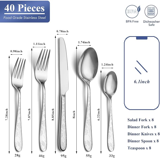 40 Piece Silverware Set Service - Image 2