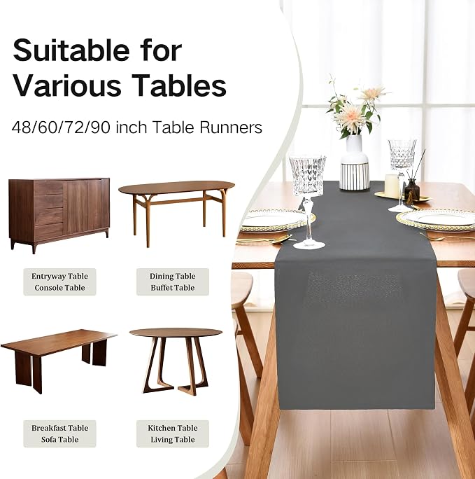 Wolkemer Farmhouse Grey Table Runner Dining Table Runners 72 Inches Long | - Image 5