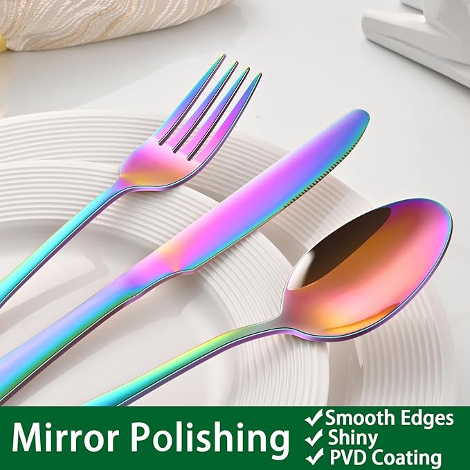 Rainbow 24 Pieces Stainless Steel Silverware Sets - Image 4