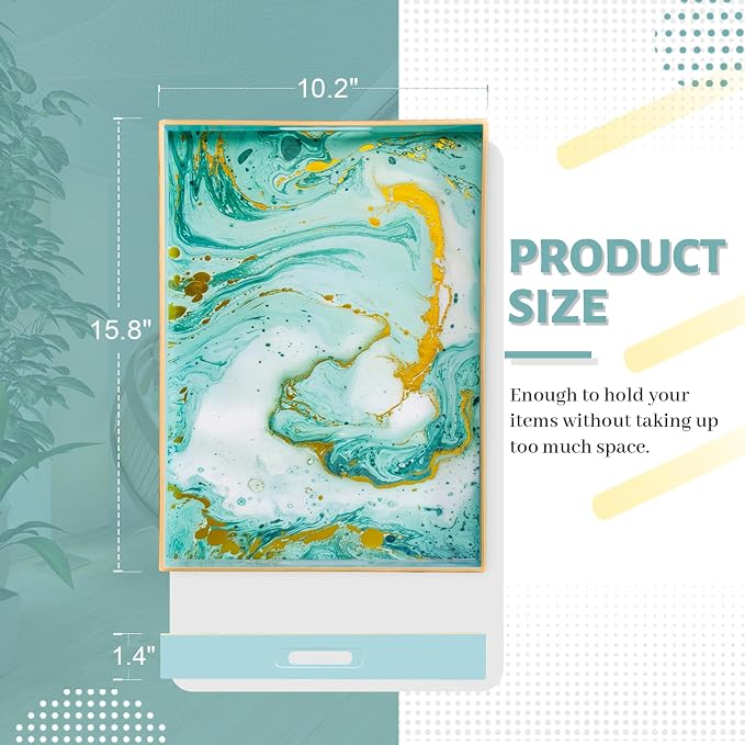 Turquoise Serving Tray with Handles, Plastic Decorative Tray | Green Coffee - Image 2