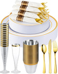 320PCS Gold Plates Sets, Fancy Disposable Dinnerware by GoodLuck