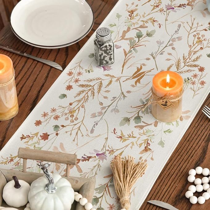 Artoid Mode 210 GSM Fall Table Runner 13x60 Inch Home Party Decor | Floral - Image 4