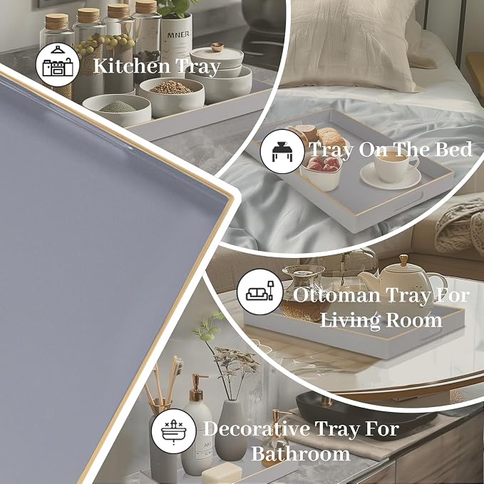 Gray Serving Tray with Handles, Modern Grey Decorative Tray - Image 7