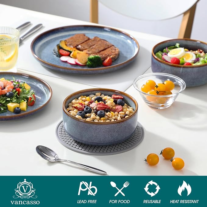 vancasso PLAYA Plates and Bowls Sets, 18 Pieces Grey-Blue Dinnerware Sets - Image 3