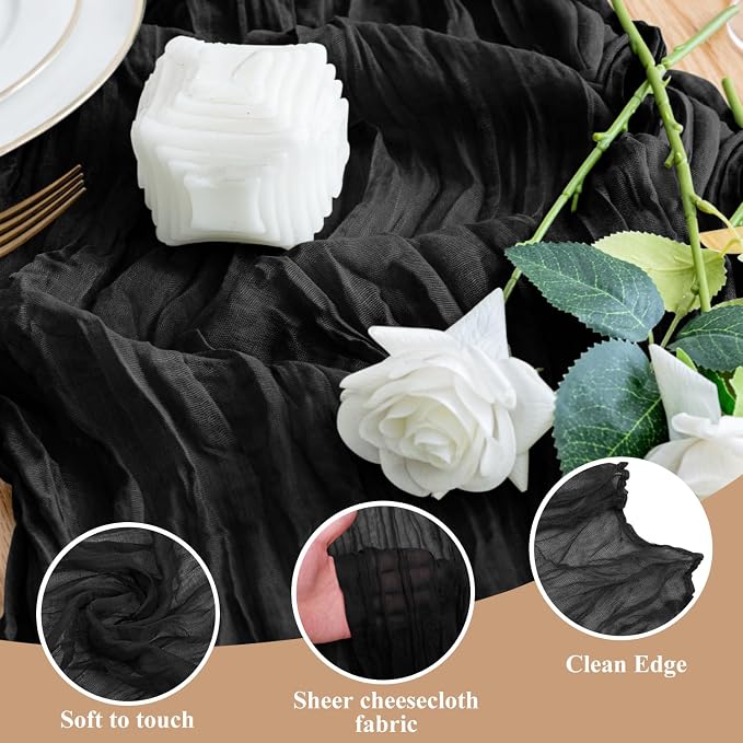 Cheesecloth Table Runner Black 10FT Boho Gauze Runner, 2 Pack | 120 Inch Cheese - Image 3