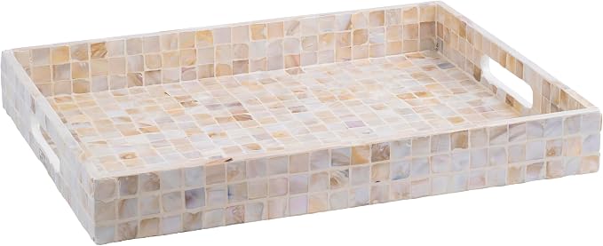 PEMAR Rectangular Mother of Pearl Serving Tray Nacre Wood Lap Ottoman Tray - Image 3
