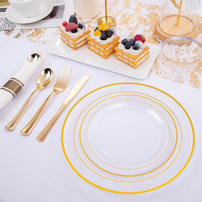 WELLIFE 210PCS Clear-Gold Plastic Plates - Image 4