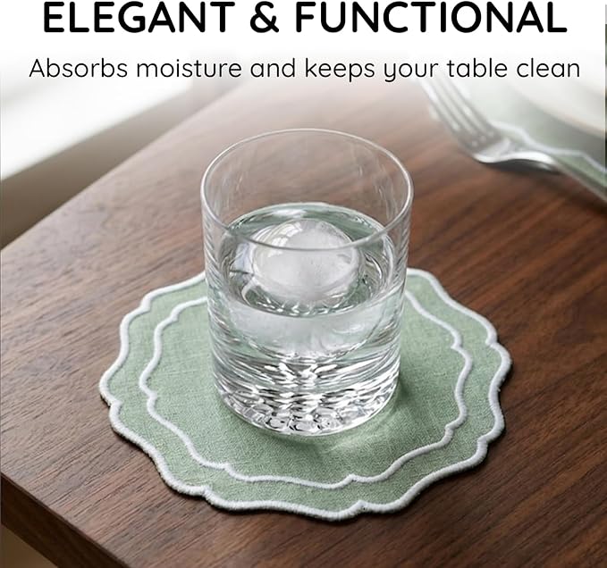 Drink Coasters Set of 6, 6x6 inch, Absorbent Linen Drink Mats - Image 5