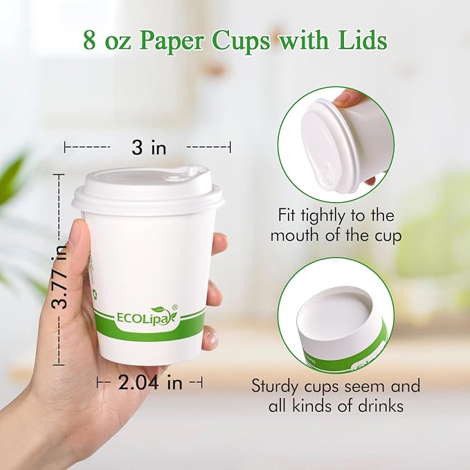 ECOLipak 200 Count 8 oz Compostable Paper Coffee Cups - Image 3