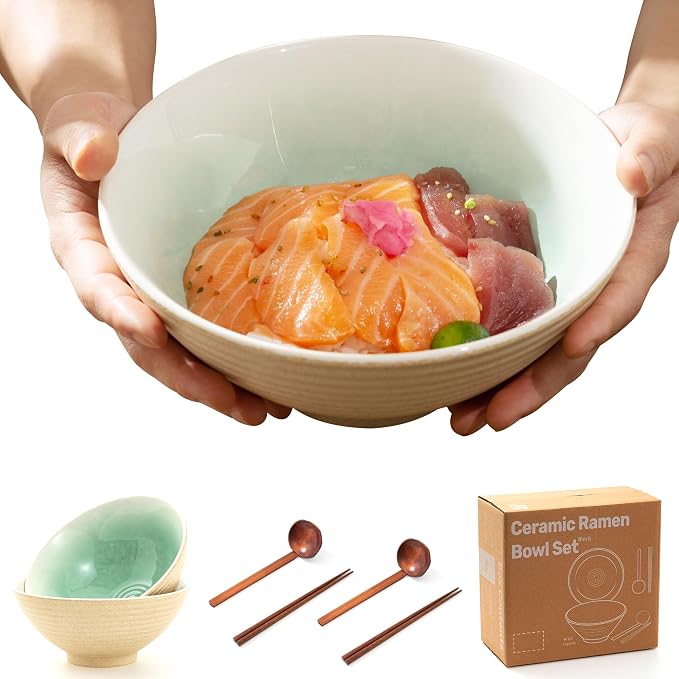 8 Inch Ceramic Ramen Bowl Set of 2, 40oz Japanese Bowls - Image 3