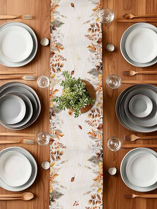 White Golden-Yellow Pumpkin Fall Table Runner 60 Inches Long, Thanksgiving - Image 7