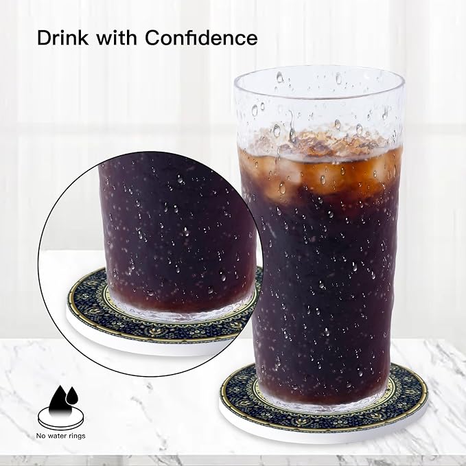 Ceramic Coasters Absorbent Non Slip 6pcs 4 Inch Coaster Persian | Drink Coasters - Image 3