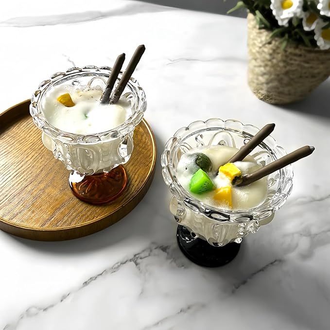 Carnival Glass Vintage Footed Dessert Cups Set of 2, 9oz Embossed Goblet - Image 9