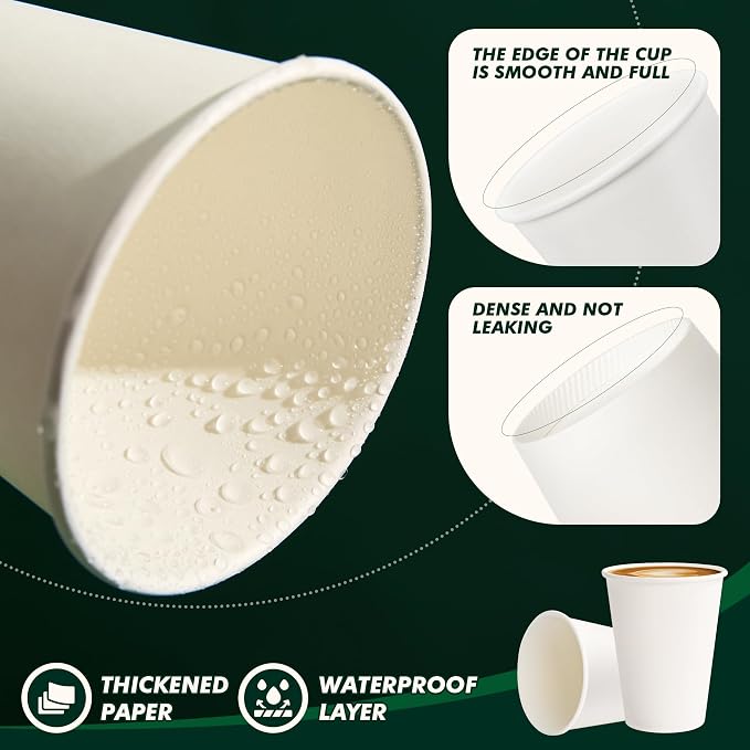 8 oz Paper Coffee Cups 1000 Pack White | Disposable, Hot Coffee Cup, To Go Cups - Image 3