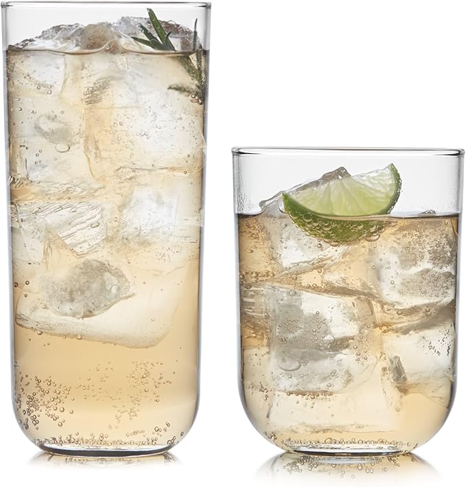 Polaris Axis Tumbler & Rocks Drinking Glasses Set of 16, Glass Cups | 17.75 oz by Libbey