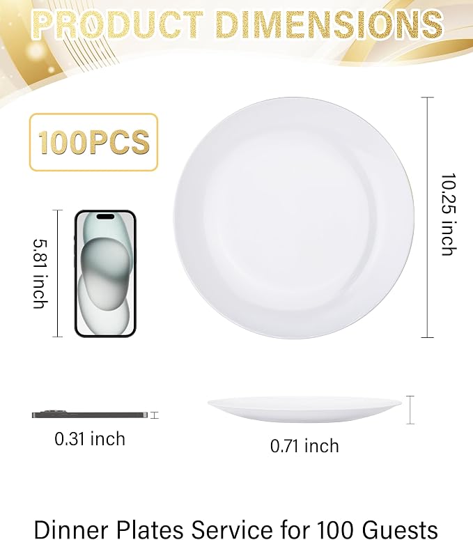 Nervure 100PCS White Plastic Plates - Image 3