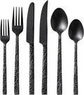 48 Pcs Black Hammered Silverware Set by KINGSTONE