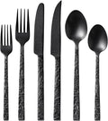 24 Pcs Black Hammered Silverware Set by KINGSTONE